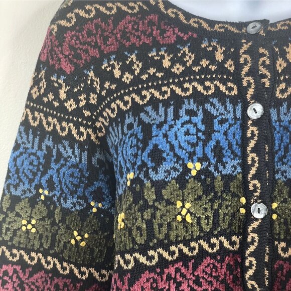 Appleseeds Vintage Apres Ski Dark Fair Isle Sweater Large Chenille Cardigan Cozy - Picture 4 of 13